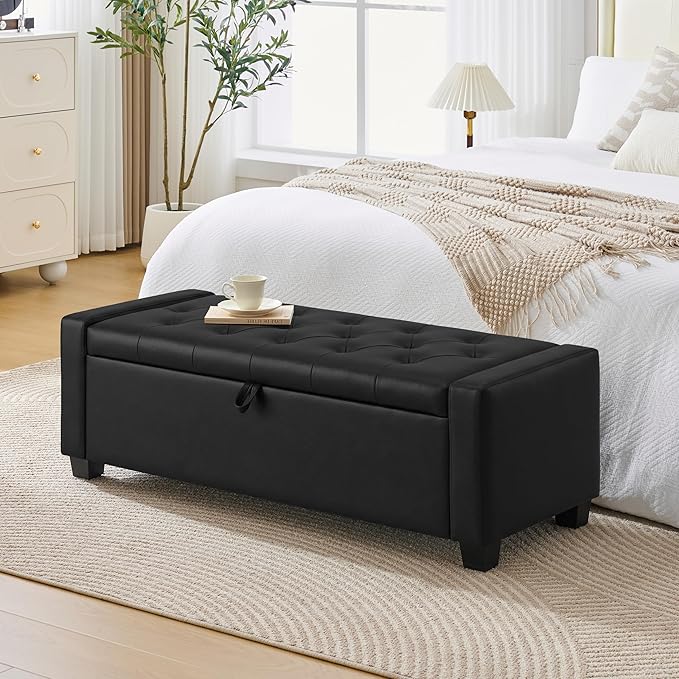 Huatean Home 48" Ottoman with Storage, Storage Ottoman Bench with Safety Hinge