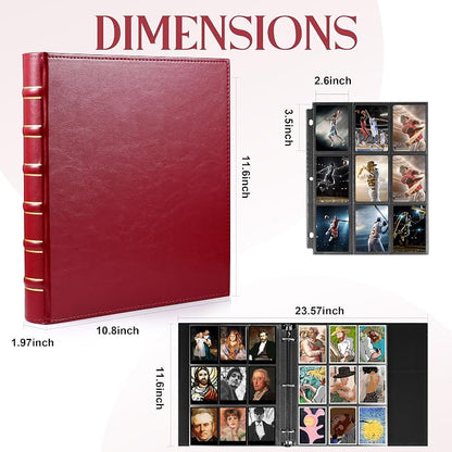 WOT I Vintage Leather Card Binder | Holds 540 Cards, Refillable Leather 3 Ring Binder for MTG/TCG/Sports Cards, Elegant Book-Style Organizer - Red