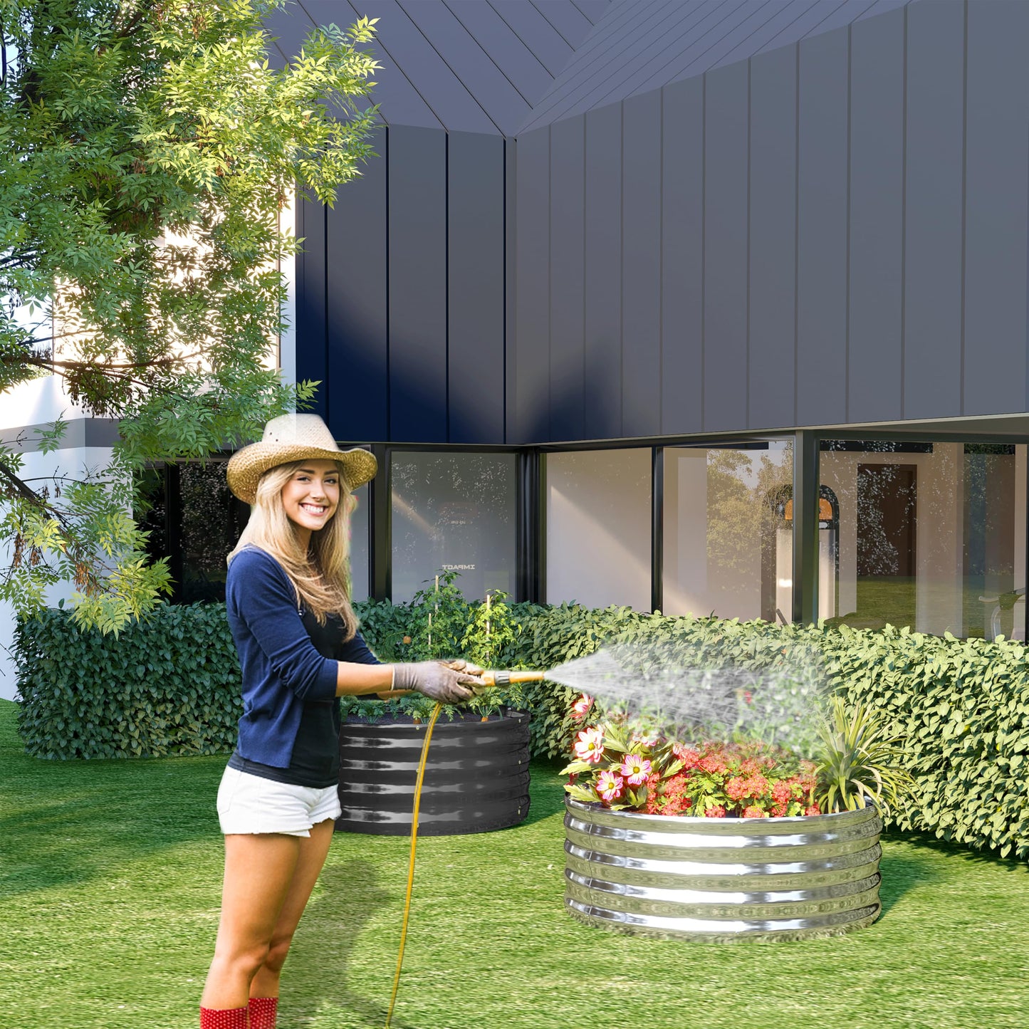DIIYIV 2Pack 2x2x1ft Galvanized Raised Garden Bed, Planter Raised Garden Beds Outdoor, Round Clearance Raised Garden Beds for Gardening Vegetables