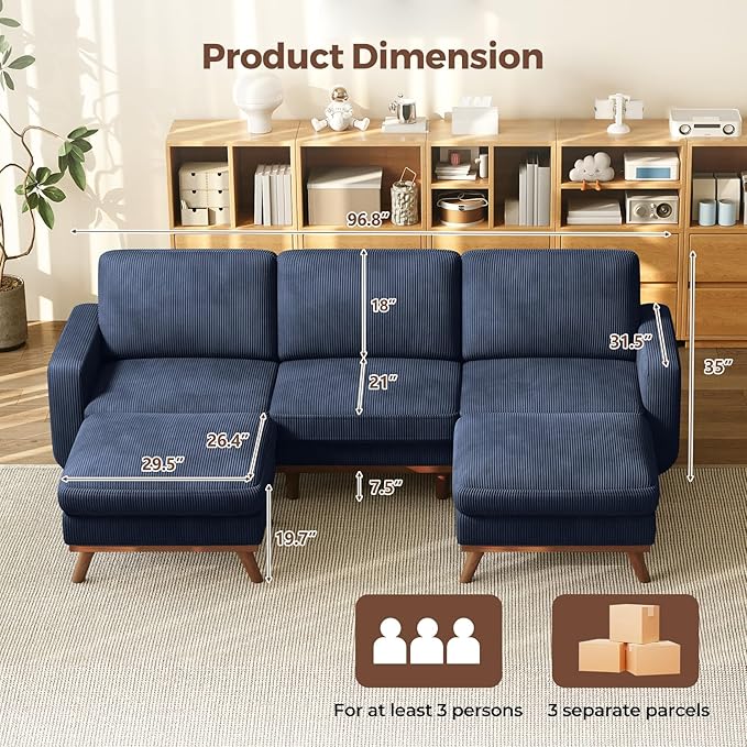 Vesgantti 97" Modular Sectional Sofa Dark Blue, U-Shaped Couch