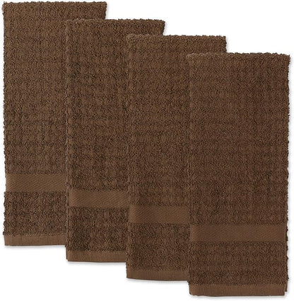 DII Basic Terry Collection Waffle Dishtowel Set, Solid Brown, 4 Piece