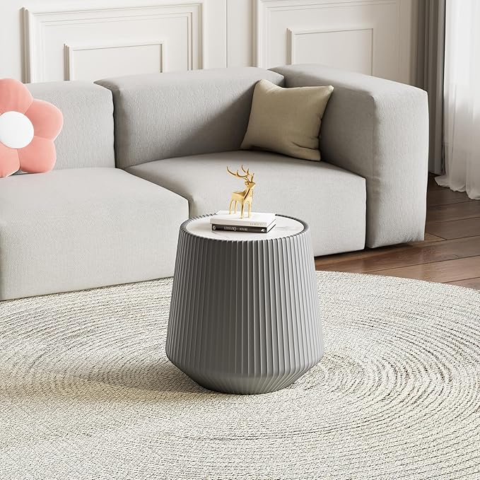 19.68" Round Marble End Table, Modern Cup Shaped Side Table