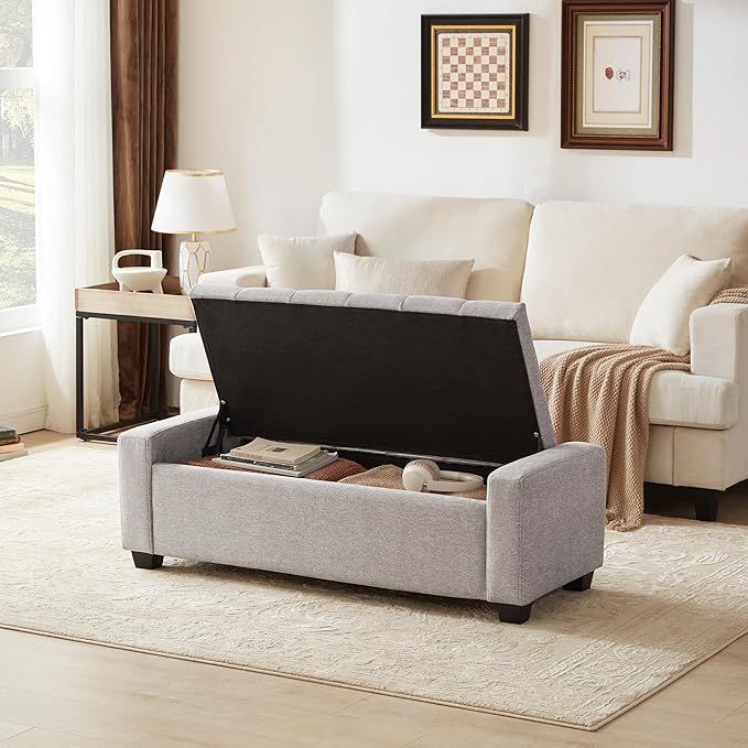 Huatean Home 48" Ottoman with Storage, Storage Ottoman Bench with Safety Hinge