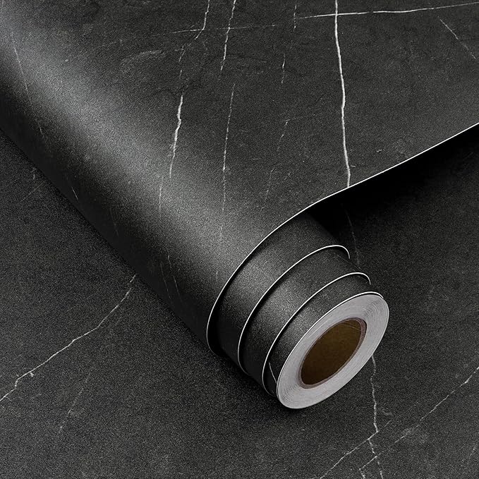 FunStick 24"x200" Matte Black Marble Contact Paper