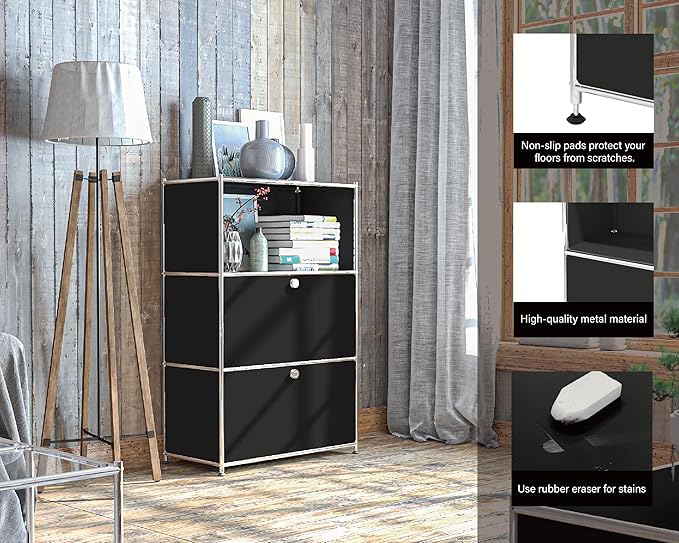 Metal Shelf with 2 Flap Doors, Large Capacity Cabinet, DIY Modern Home