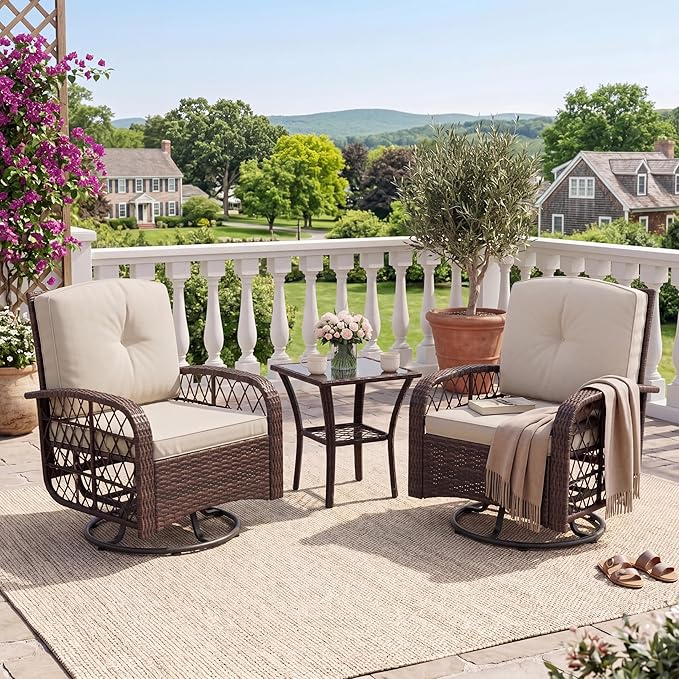 3-Piece Patio Furniture Set, 2 Swivel Rocking Chairs