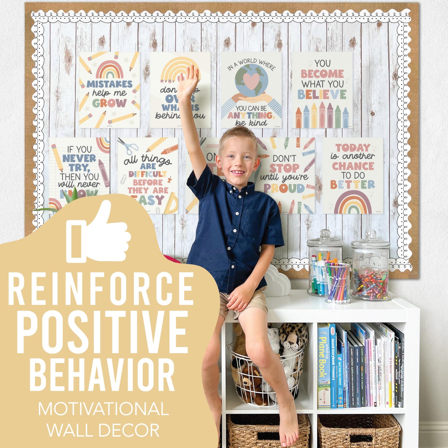 Hadley Designs Motivational Poster for Classroom Decor - 9 Growth Mindset Classroom Posters Elementary, Inspirational Wall Decor Middle School, Teacher Must Haves, Boho Bulletin Board Decorations