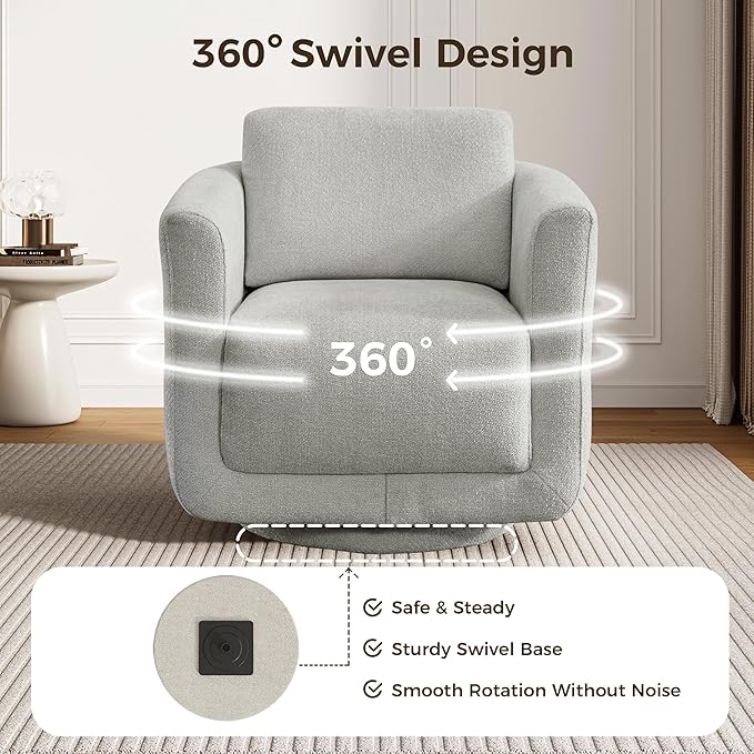 Swivel Accent Chair, 360° Barrel Swivel Lounge Seat