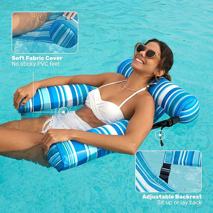 SLOOSH Inflatable Pool Floats Adult, 2 Packs Floating Lounge Chairs, Blow up