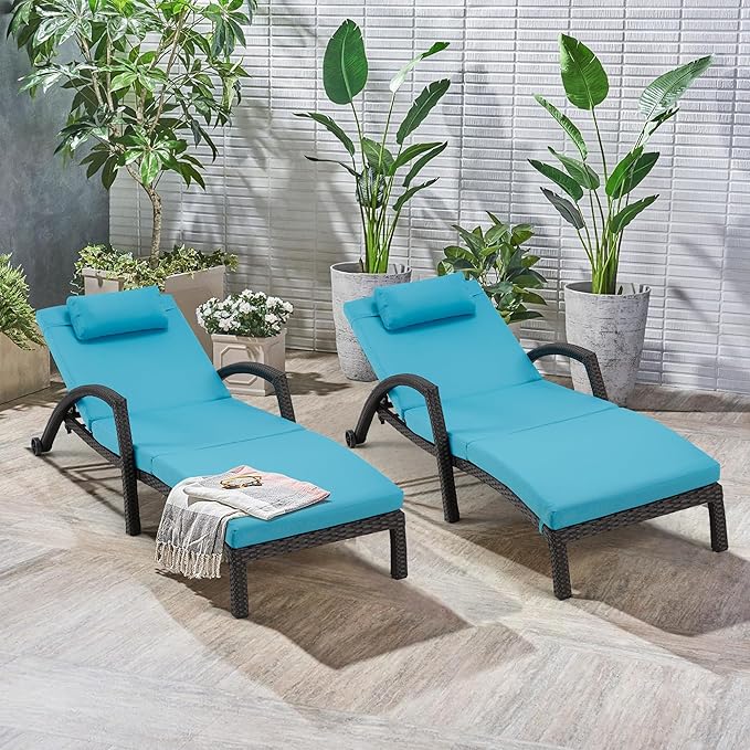 HOMREST Chaise Lounge Chairs Set of 6, PE Rattan Wicker Lounge Chair