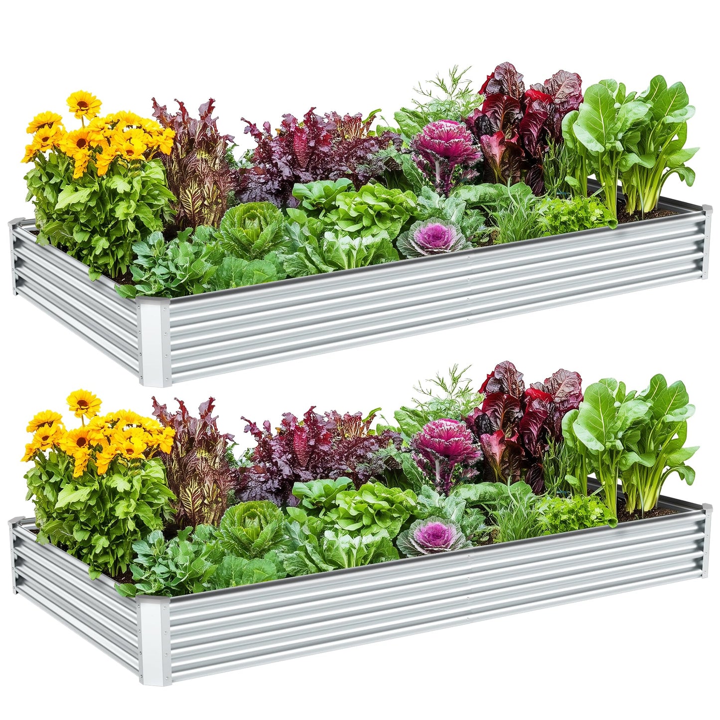 Ayen Guard 2PCS 8x4x1FT Galvanized Raised Garden Bed, Galvanized Planter Raised Garden Boxes Outdoor, Large Metal Raised Garden Beds for Vegetables-Silver
