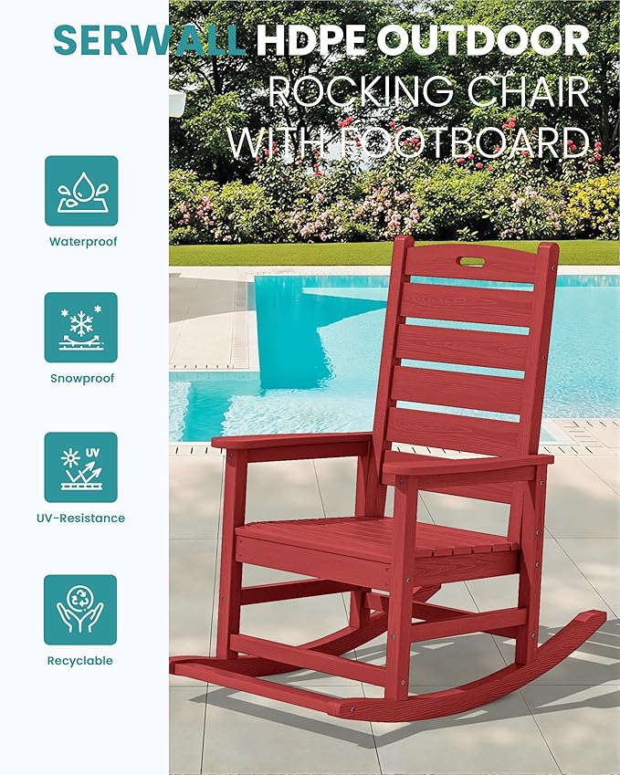 SERWALL Outdoor Rocking Chair, Oversized Rocking Chair