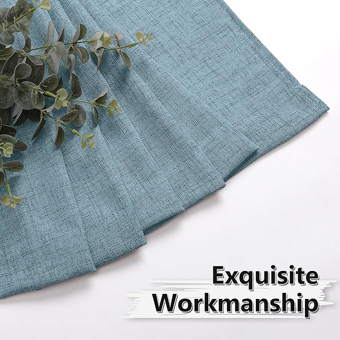 Tollpiz Short Linen Curtains Bedroom Rod Pocket Semi Sheer Curtain Burlap Light Filtering Thick Linen Drapes for Living Room, 38 x 45 inches Long, Dusty Blue, Set of 2 Panels