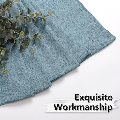 Tollpiz Short Linen Tier Curtains Rod Pocket Semi Sheer Half Kitchen Curtain Burlap Light Filtering Thick Linen Drapes for Bathroom, 30 x 24 inches Long, Dusty Blue, Set of 2 Panels