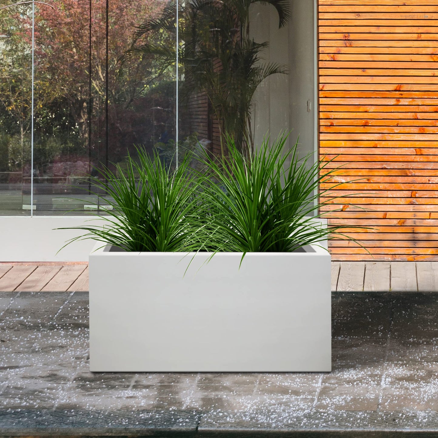 Kante 23.6" L Rectangular Concrete Planters, Outdoor Indoor Modern Plant Pot with Drainage Hole and Rubber Plug for Garden, Patio, Pure White Finish