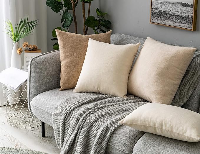 Stellhome Pack of 2 Burlap Throw Pillow Covers Farmhouse Linen Cushion Covers