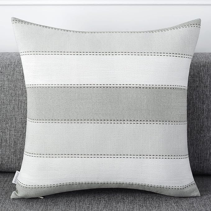 AmHoo Pack of 2 Farmhouse Stripe Check Throw Pillow Covers Set Case Cotton