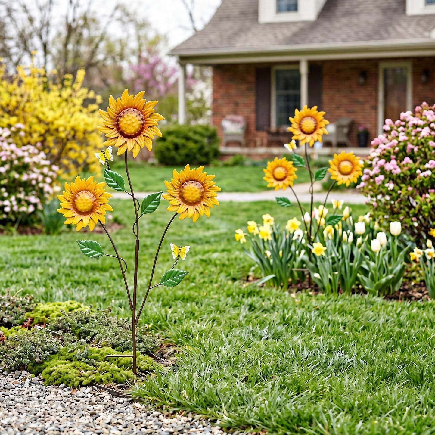 WKHOMEDECO Metal Flowers for Outside, 30-Inch Iron Sunflower Garden Stakes Set of 2, Metal Yard Art Outdoor and Garden, Decorative Garden Stakes for Patio & Lawn Decor (Yellow)