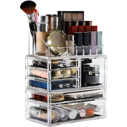 Cq acrylic 3 Pack Clear Makeup Organizer Countertop, Stackable 6 Drawers Skincare Organizer,Cute Skin Care Organizer for Vanity Hair Clip,Jewelry,Beauty Product Desk and Make Up Organizers for Vanity