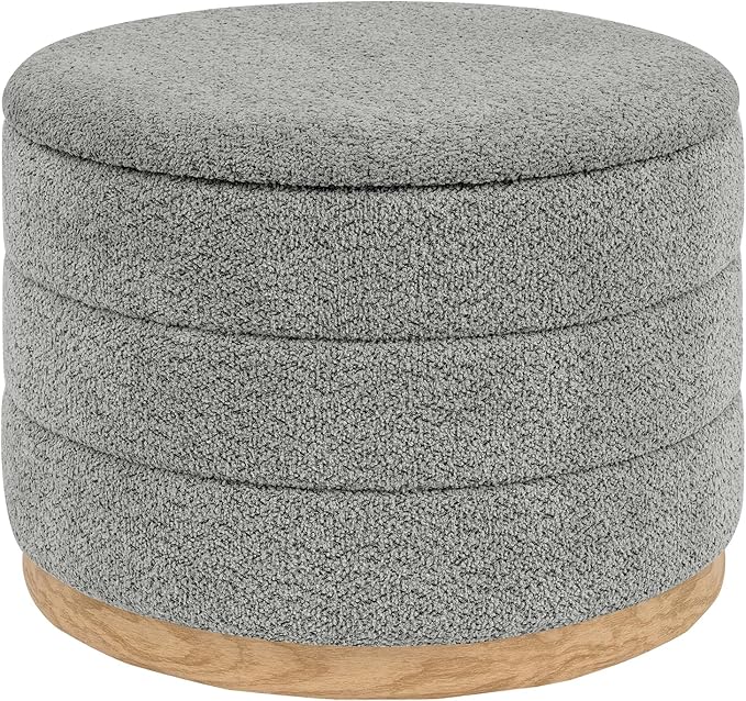 Round Storage Ottoman with Tray Lid, Folding Chenille Fabric Footrest with
