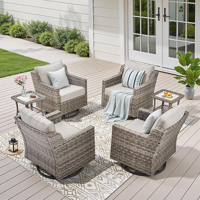 Patio Wicker Chairs Swivel Rocker-Outdoor Swivel Rocker Chair Set of 4