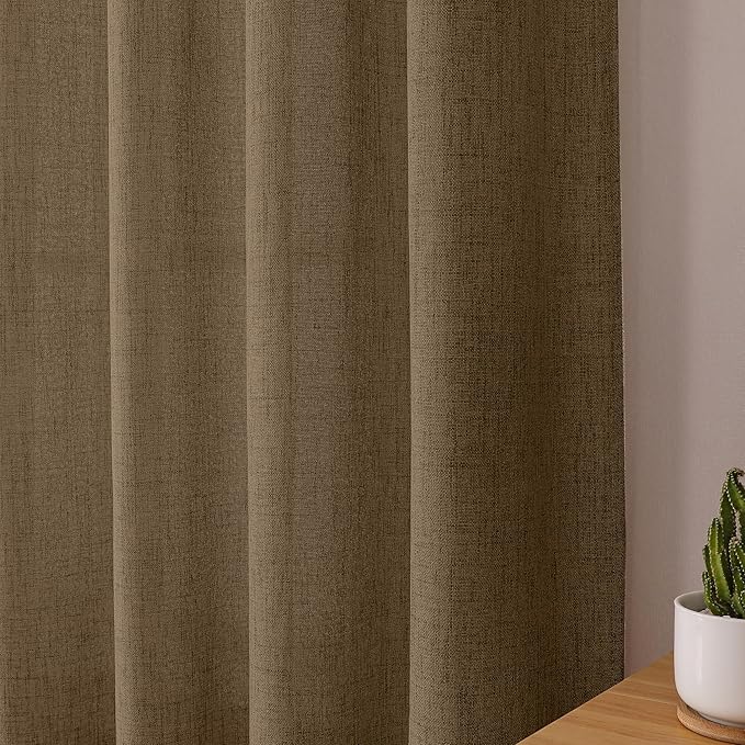 Tollpiz Linen Tier Curtain Rod Pocket Semi Sheer Half Kitchen Curtains Burlap Light Filtering Thick Linen Drape for Bathroom, 30 x 36 inches Long, Brown, Set of 2 Panels