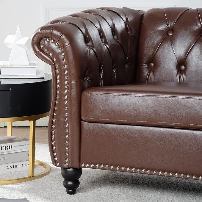 LEVNARY Leather Chesterfield Chair, Mid-Century Modern Single Sofa Chair