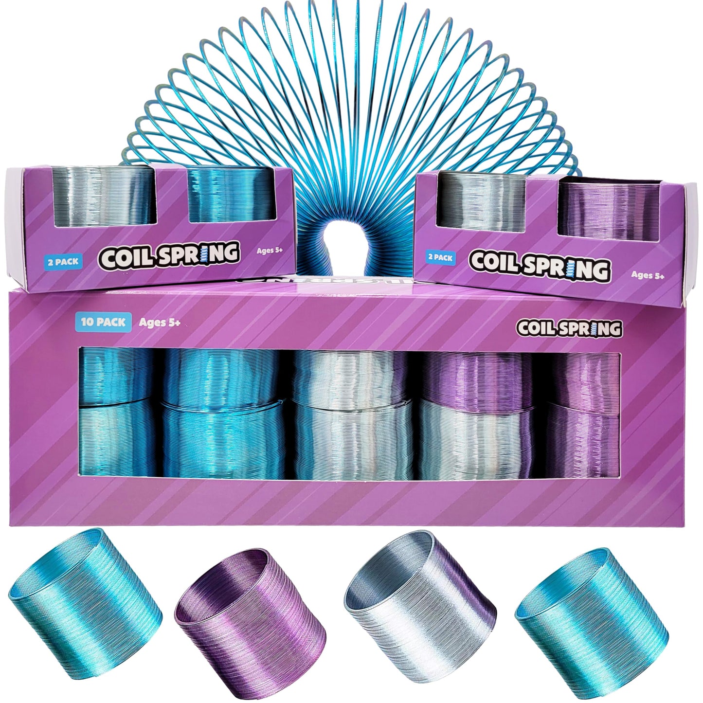 The Dreidel Company Metal Coil Spring, Goody Bag Fillers, Party Favor for Kids, Variety of 2.4" (60mm) Individually Boxed (2-Pack)