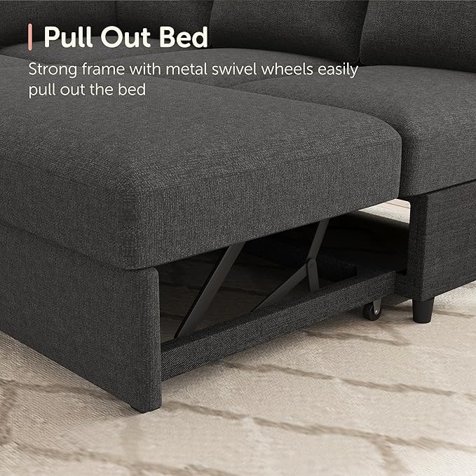 HONBAY Sectional Couch with Pull Out Bed, U-Shaped Sectional Sleeper Sofa with