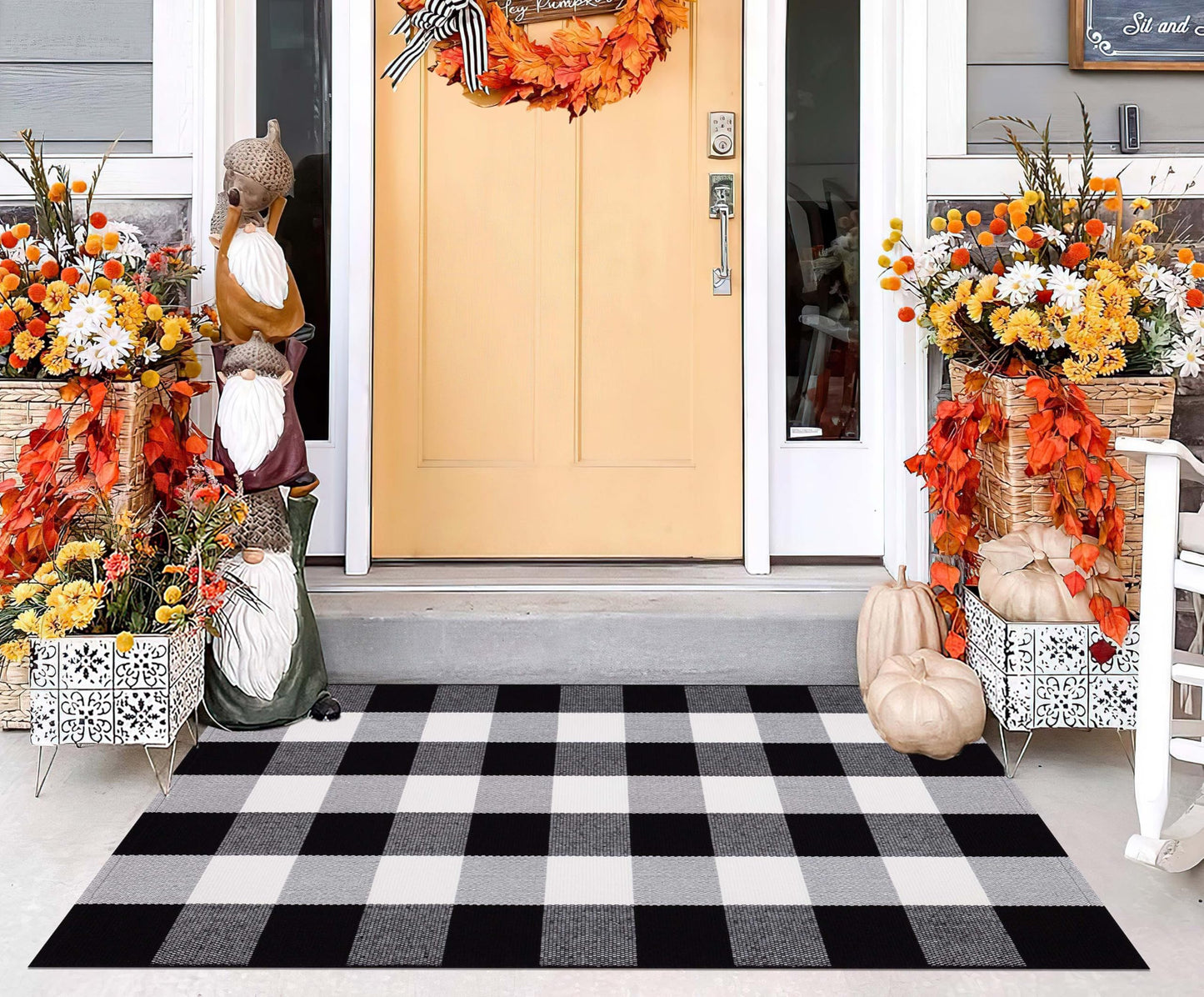 Buffalo Plaid Outdoor Rug 27.5''x 43.3''Black and White Checkered Rug Cotton Machine Washable Farmhouse Mat for Outdoor, Kitchen, Farmhouse, Entryway,Bathroom