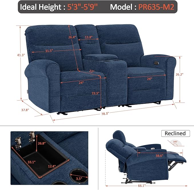 MCombo 78.3" Wall Hugger Power Loveseat Recliner Sofa