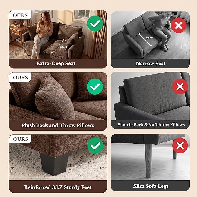 Loveseat Sofa with Cloud 3-Layer Cushion & 27" Deep Seat, Modern Love Seat