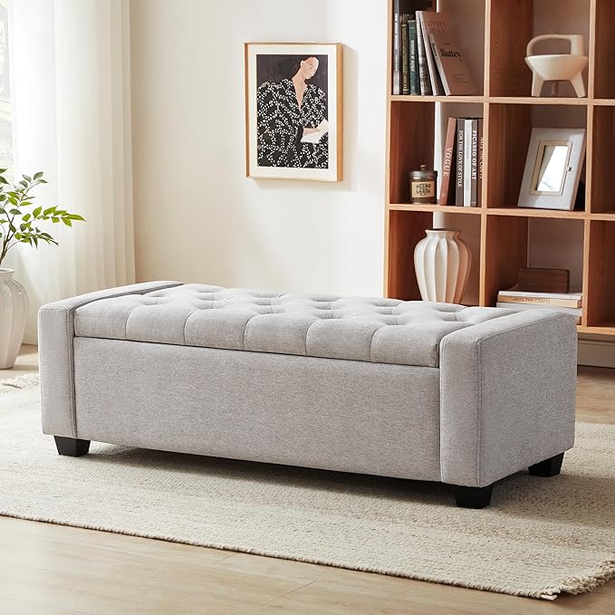 Huatean Home 48" Ottoman with Storage, Storage Ottoman Bench with Safety Hinge