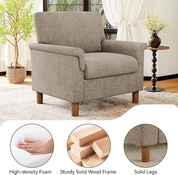 Mid Century Modern Accent Chairs Set of 2, Chenille Comfy Living Room Arm Chairs