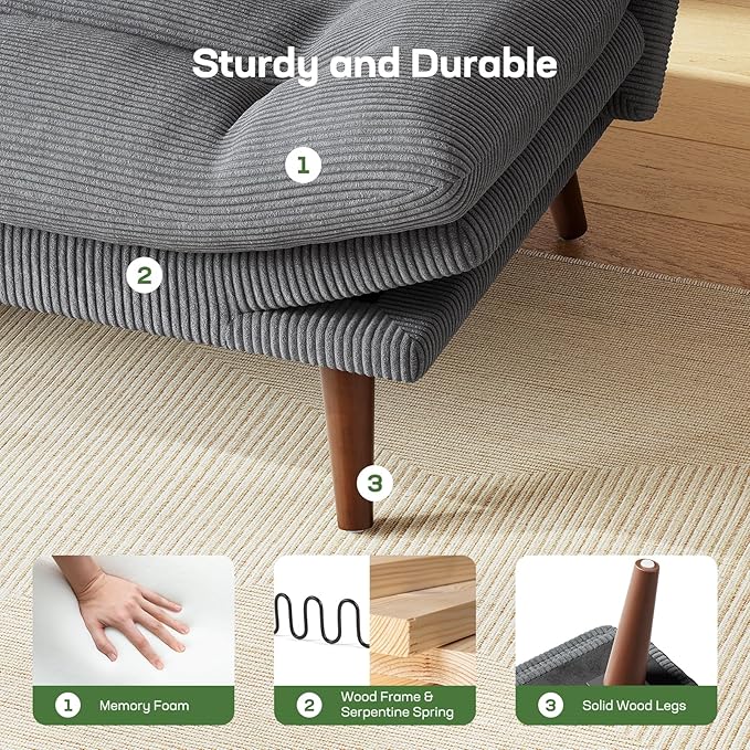 Marsail 66" Futon Sofa Bed, Convertible Corduroy Futon Couch