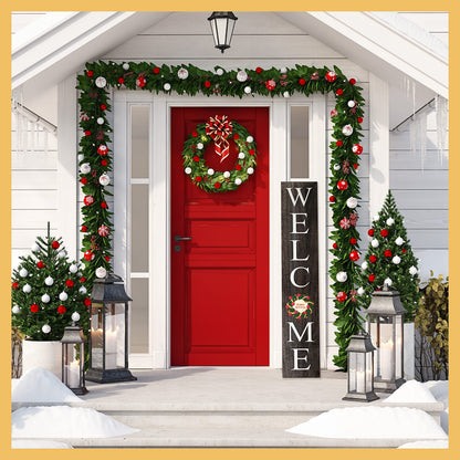 Extra Large 5FT Premium Wooden Interchangeable Welcome Sign for Front Door Porch Sign - 5 ft (58 x 11 Inch) 8 Magnetic Seasonal Tiles, Fall Porch Signs, Holidays and Seasons, Weather Resistance Standing welcome sign Outdoor and Indoor (Gray)