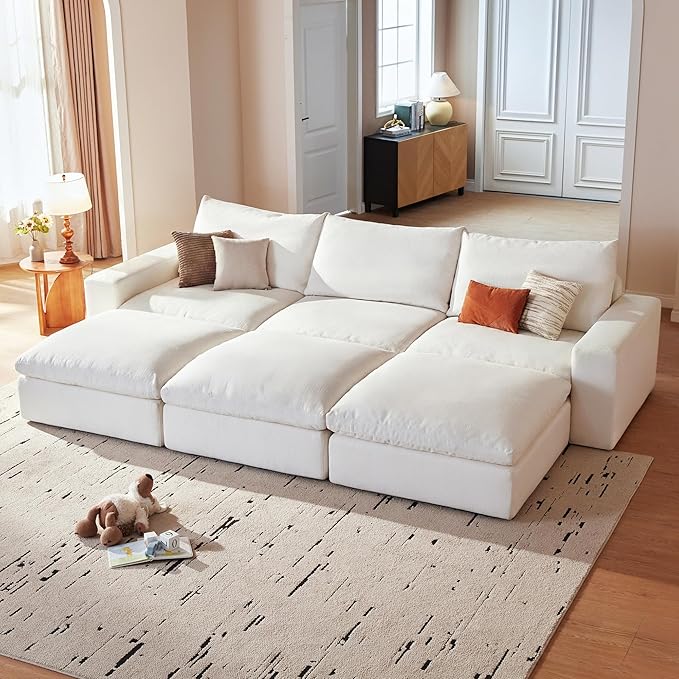 Cloud Couch Sectional 113.8'' Oversized Modular Deep Seat Sofa Bed Comfy White