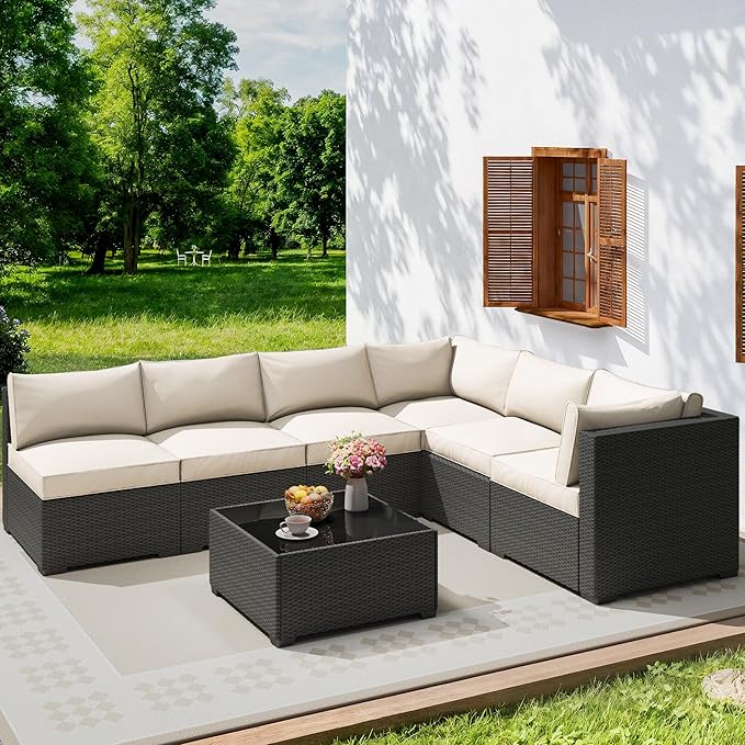 olimix 7 Piece Outdoor Patio Furniture Set, Outdoor Sectional Furniture