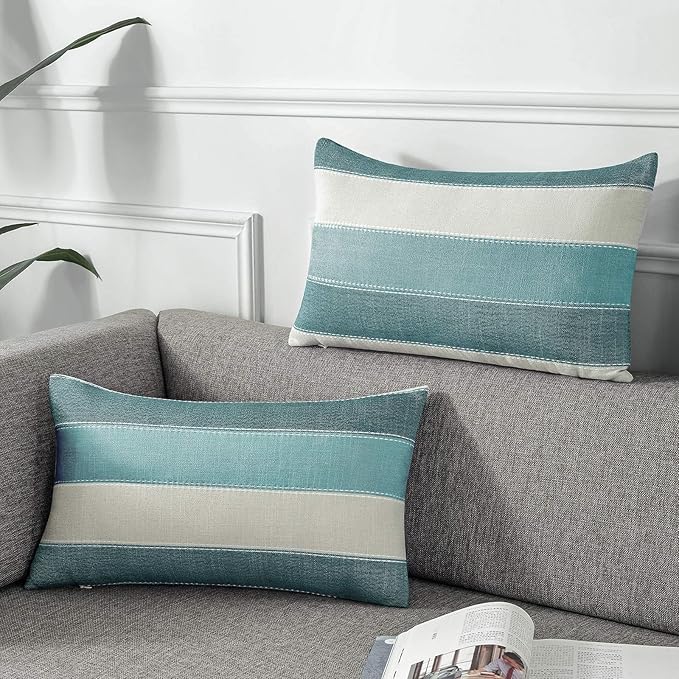 AmHoo Pack of 2 Farmhouse Stripe Check Throw Pillow Covers Set Case Cotton