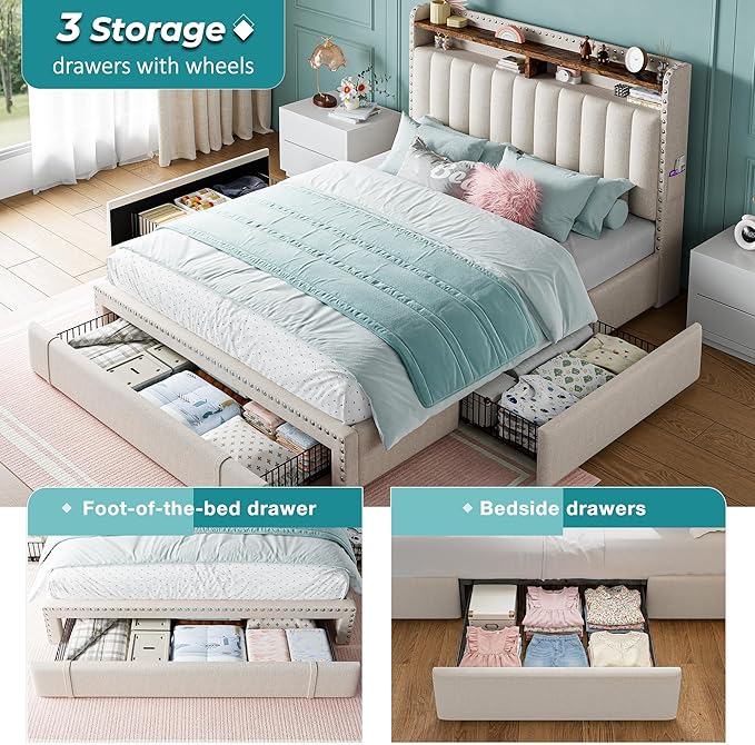EnHomee Upholstered Full Bed Frame