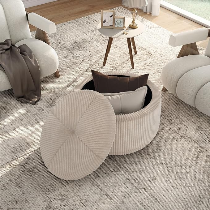 Furniture of America Lennox Modern Chenille 29-inch Round Storage Ottoman