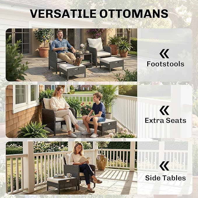 Outsunny 5 Piece Patio Furniture Set, Wicker Balcony Furniture