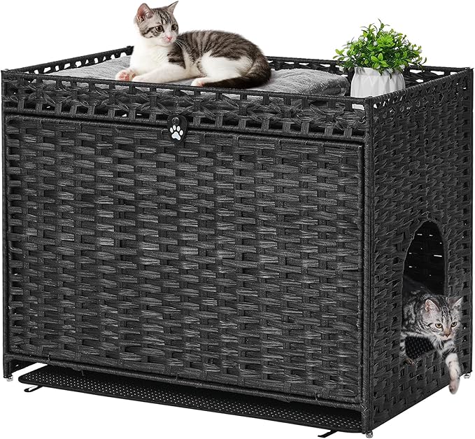 Cat Litter Box Enclosure with Soft Litter Mat; Hidden Cat Washroom Furniture