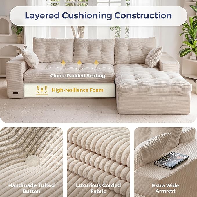 MAXYOYO 104" L Shaped Modular Sectional Sofa