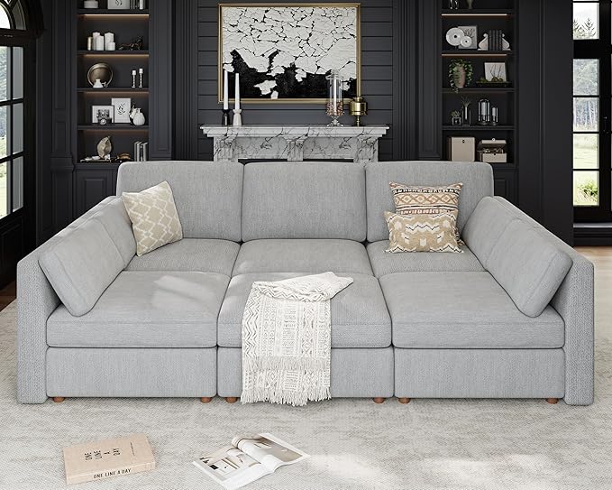 Oversized Modular Sectional Sleeper Sofa, Solid Wood Frame, Removable Washable