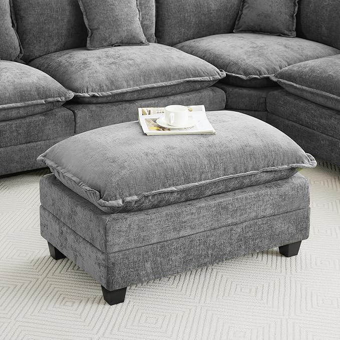 35‘’ Modern Chenille Cloud Sofa Ottoman, Rectangle Ottoman