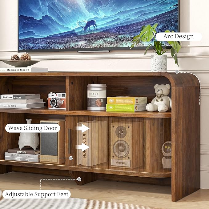 Small TV Stand for Bedroom, Low Fluted TV Console for 40 43 Inch, Mid Century