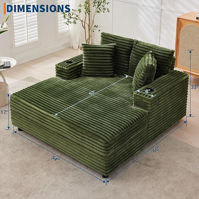 IDEALHOUSE 60" Oversized Chaise Lounge Chair Indoor, Comfy Corduroy Lounge Sofa
