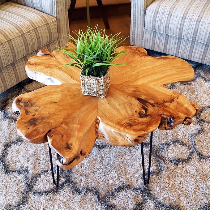 WELLAND Live Edge Cedar Coffee Table 32" W x 32" D x 20.5" H Rustic Round Table