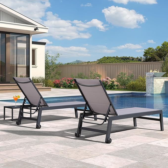 PURPLE LEAF Outdoor Chaise Lounge Set of 2 Aluminum Patio Lounge Chair
